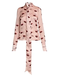 Lips Silk Tie-Neck Blouse