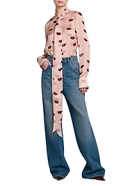 Lips Silk Tie-Neck Blouse