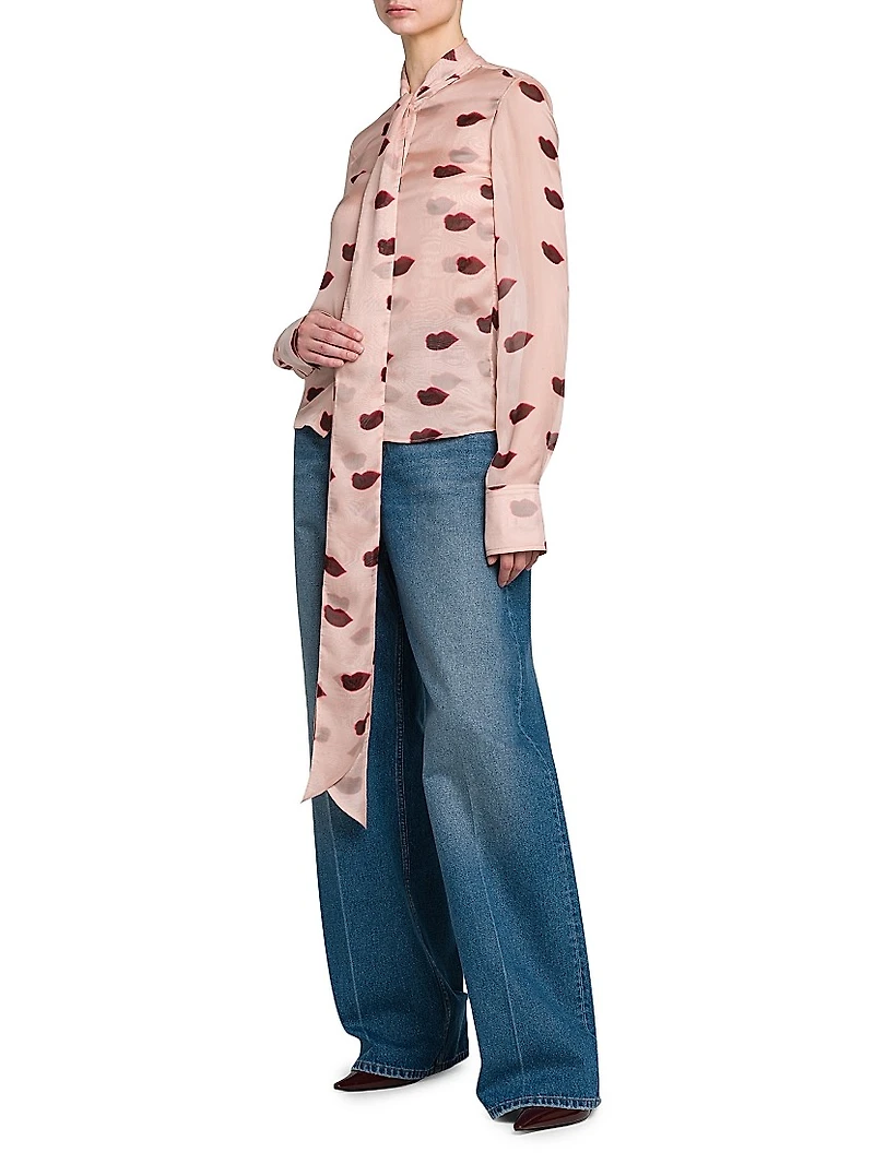 Lips Silk Tie-Neck Blouse