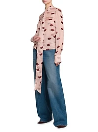Lips Silk Tie-Neck Blouse