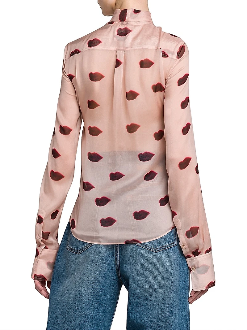 Lips Silk Tie-Neck Blouse