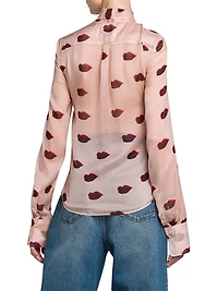 Lips Silk Tie-Neck Blouse