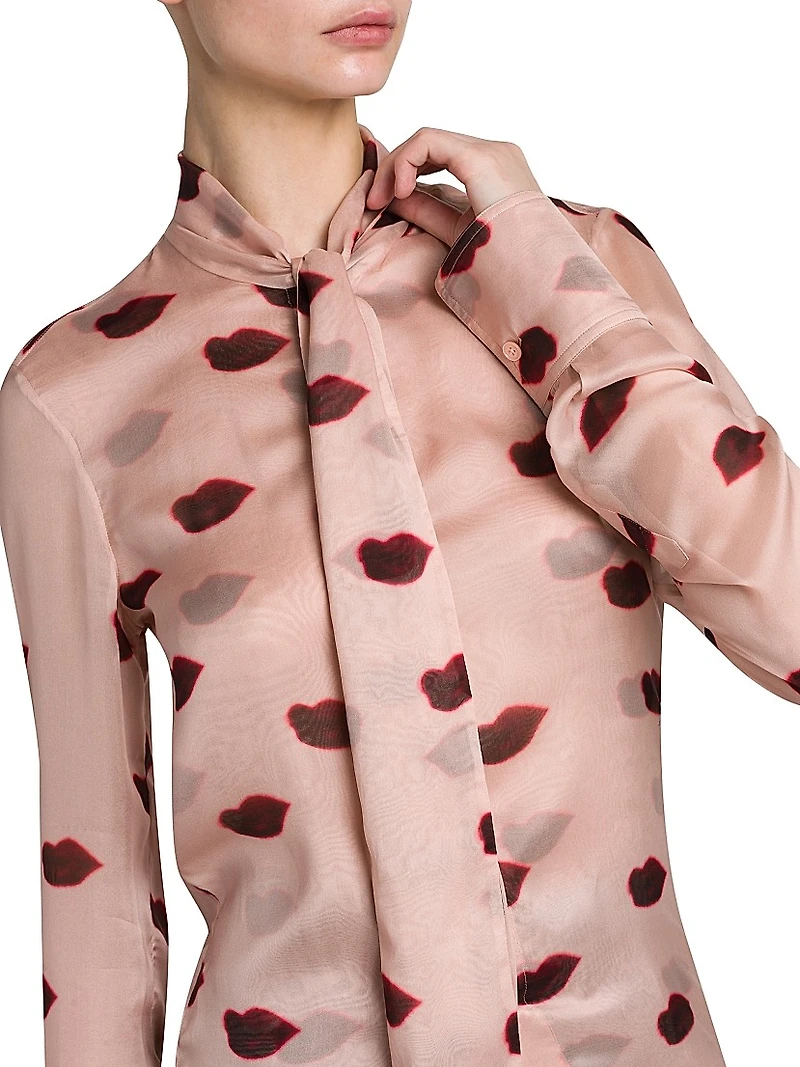 Lips Silk Tie-Neck Blouse