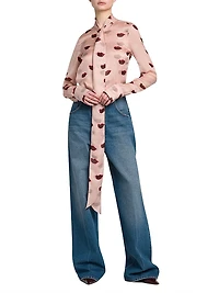 Lips Silk Tie-Neck Blouse