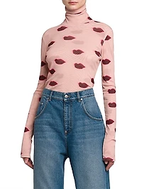 Lips Mesh Turtleneck Top