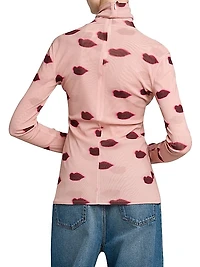 Lips Mesh Turtleneck Top