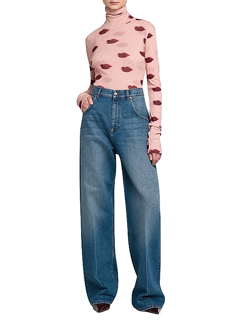 Lips Mesh Turtleneck Top