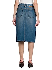 Side-Snap Denim Midi-Skirt