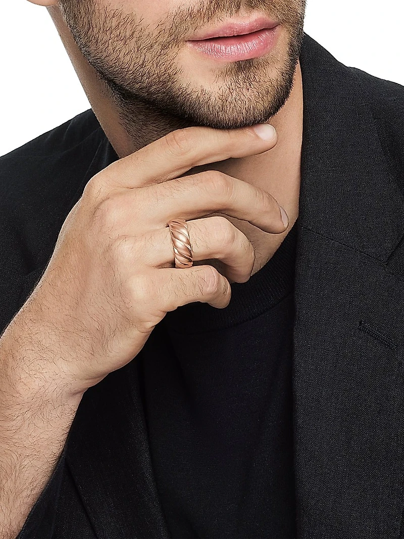 Sculpted Cable Contour Band Ring 18K Rose Gold, 9MM