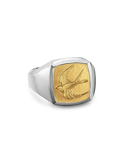 Waves Bird Pinky Ring Sterling Silver