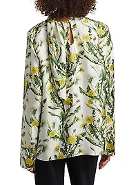 Floral Silk Twill Tieneck Blouse