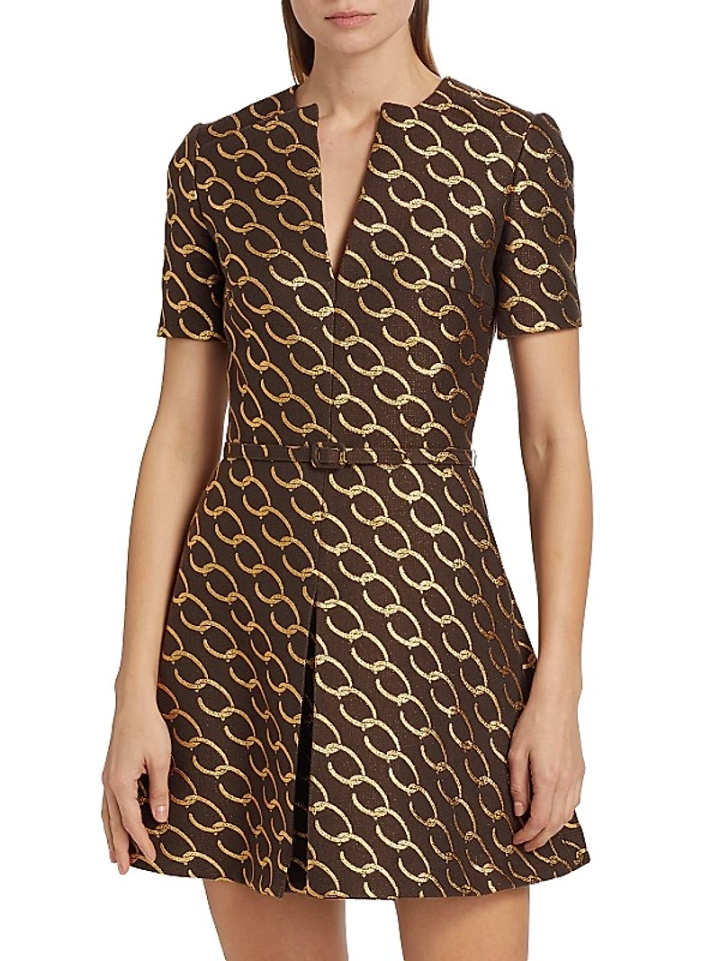 Chain Jacqaurd Split Neck Dress