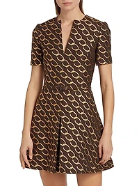 Chain Jacqaurd Split Neck Dress