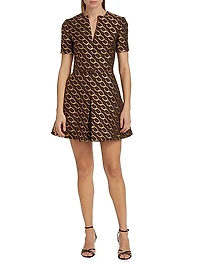 Chain Jacqaurd Split Neck Dress