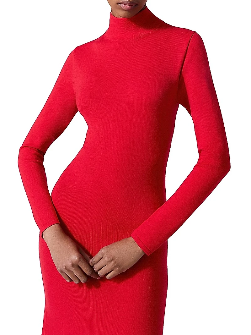 Wool Turtleneck Body-Con Midi-Dress