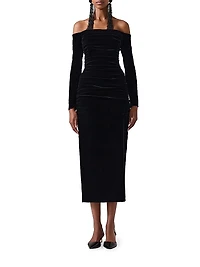 Velvet Off-The-Shoulder Midi-Dress