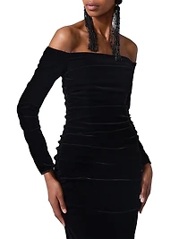 Velvet Off-The-Shoulder Midi-Dress