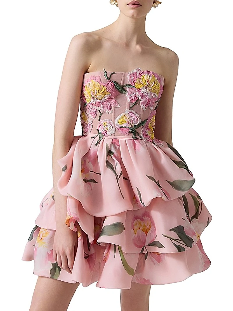 Floral Silk Ruffled Minidress