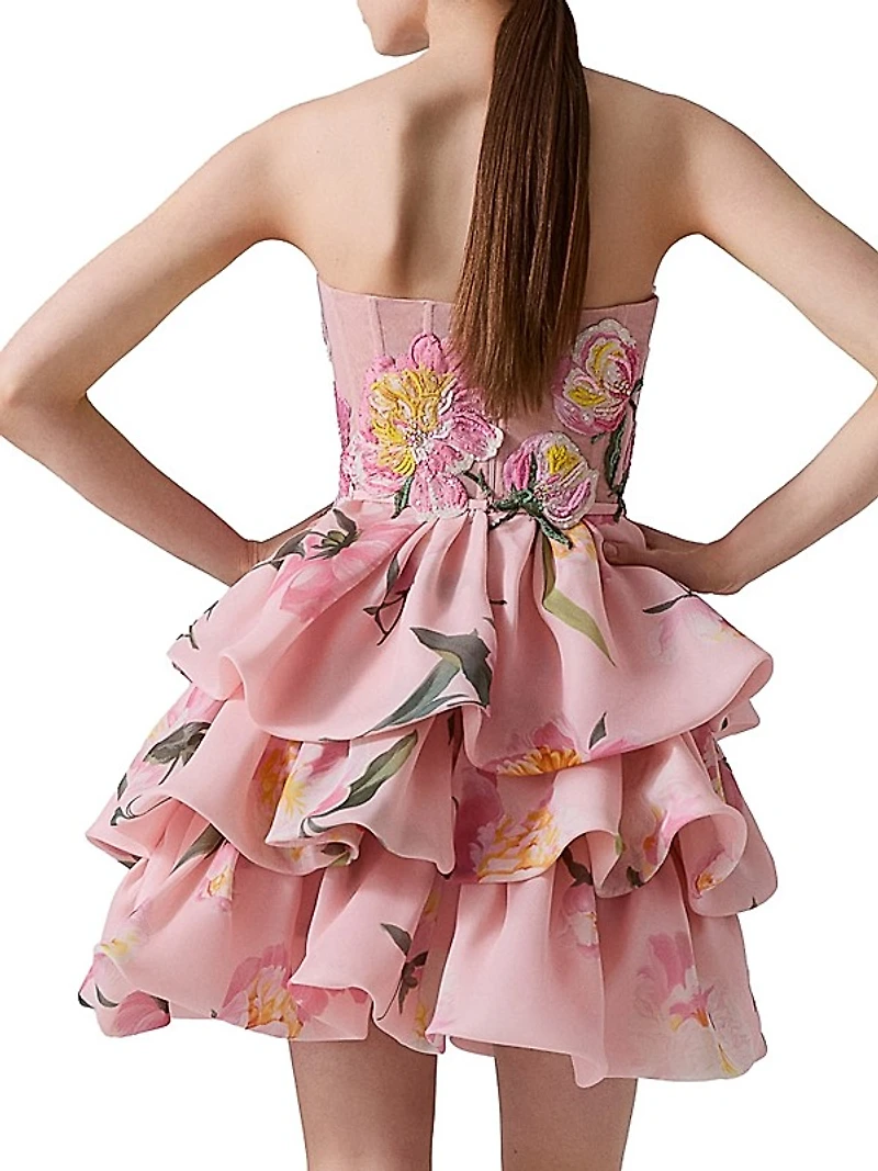 Floral Silk Ruffled Minidress