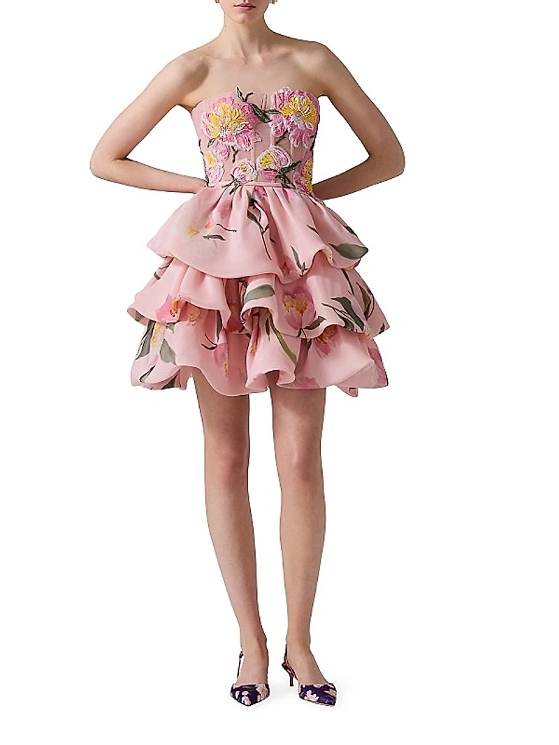 Floral Silk Ruffled Minidress