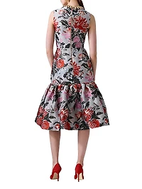 Floral Jacquard Flounce Midi-Dress