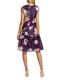 Floral Silk Gathered Midi-Dress