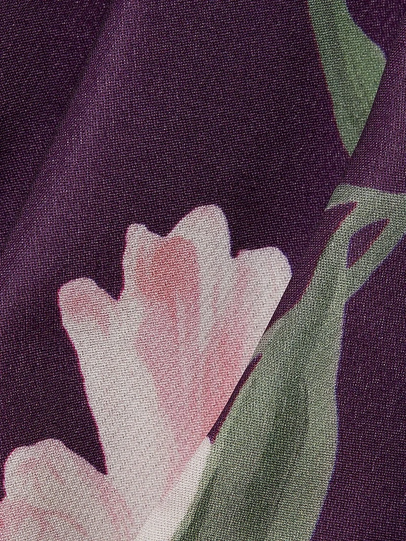 Floral Silk Gathered Midi-Dress