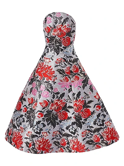 Floral Jacquard Strapless A-Line Dress