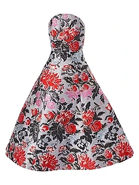 Floral Jacquard Strapless A-Line Dress