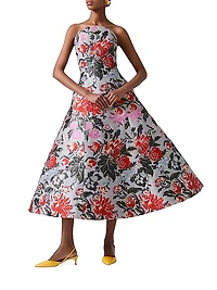 Floral Jacquard Strapless A-Line Dress
