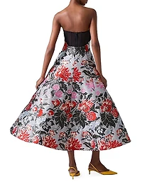Floral Jacquard Strapless A-Line Dress