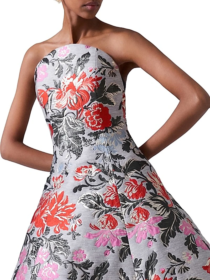 Floral Jacquard Strapless A-Line Dress