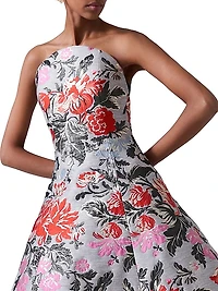 Floral Jacquard Strapless A-Line Dress