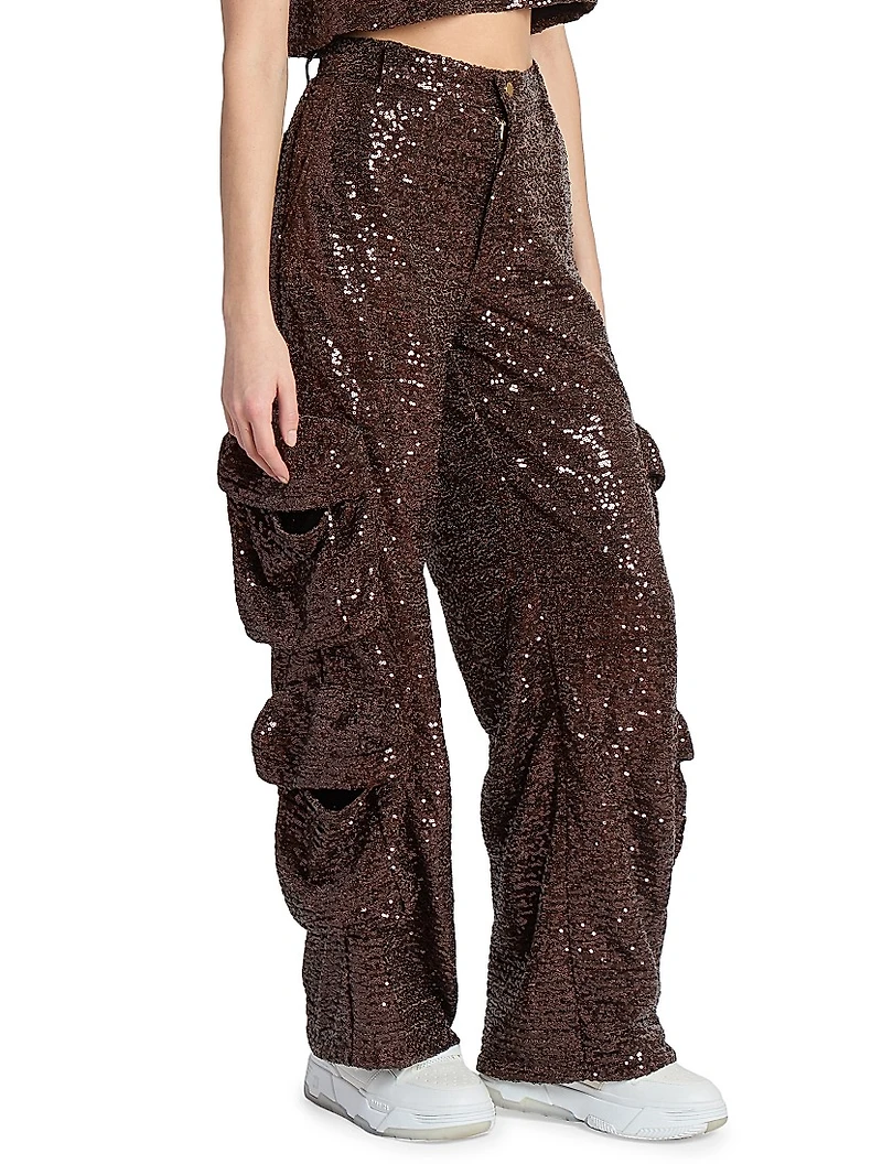 Sequin Baggy Cargo Pants