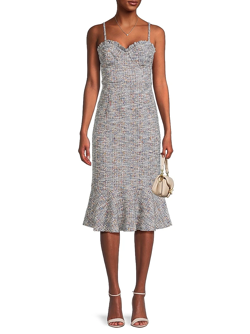 Selene Boned Tweed Midi-Dress