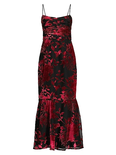 Tylia Floral Velvet Midi Dress