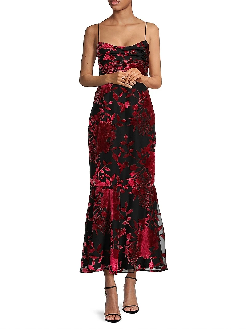 Tylia Floral Velvet Midi Dress