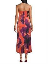 Bristol Floral Satin Strapless Maxi Dress