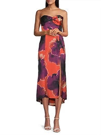 Bristol Floral Satin Strapless Maxi Dress