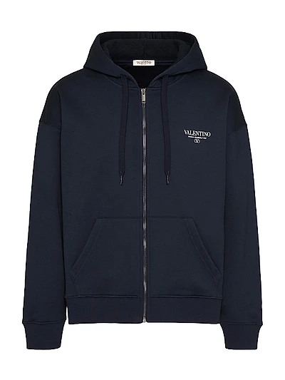 Cotton Sweatshirt with Hood, Zipper