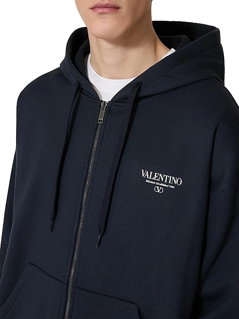 Cotton Sweatshirt with Hood, Zipper