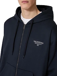 Cotton Sweatshirt with Hood, Zipper