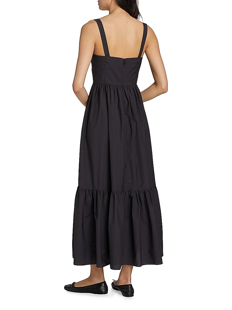 Cotton-Blend Tiered Midi-Dress