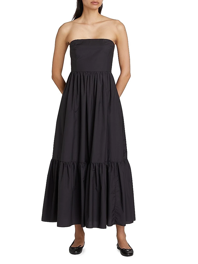 Cotton-Blend Tiered Midi-Dress