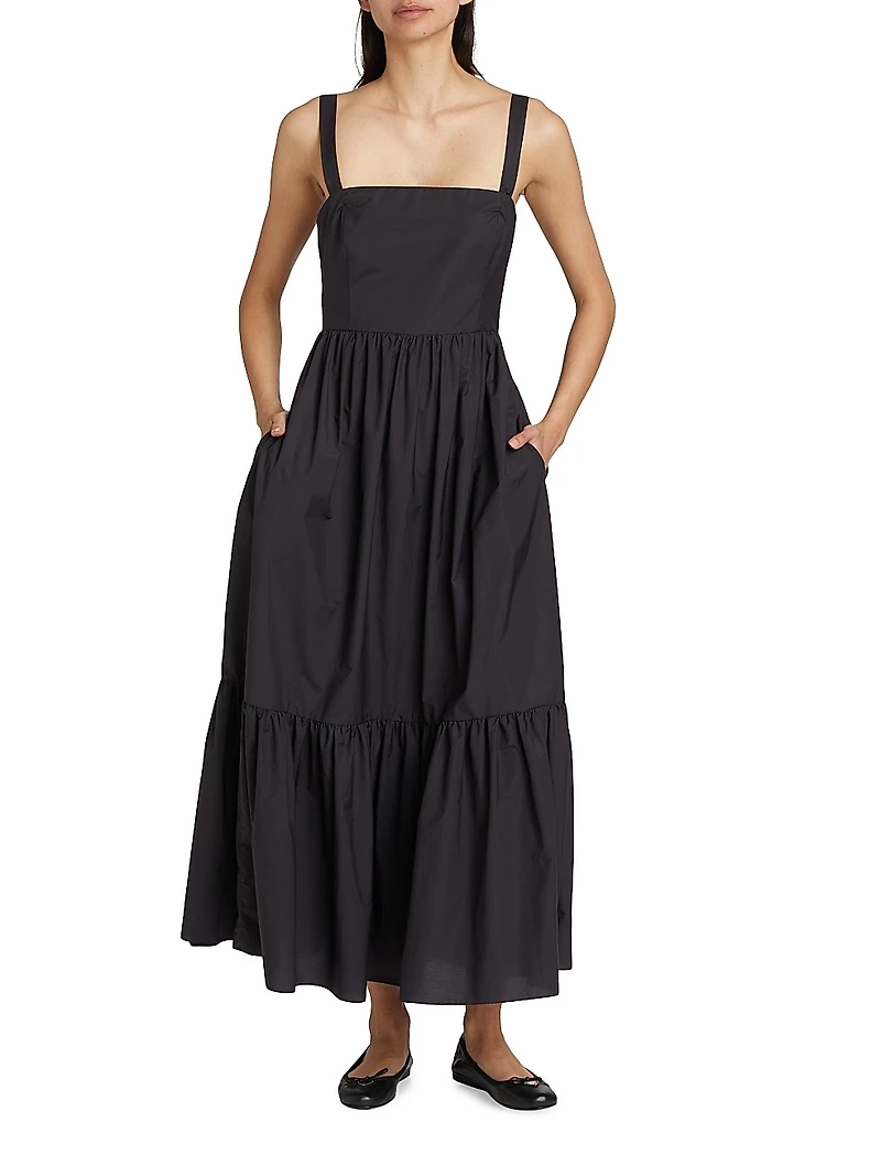 Cotton-Blend Tiered Midi-Dress