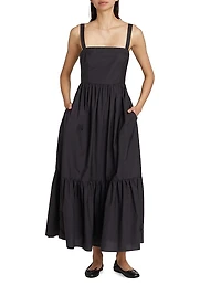 Cotton-Blend Tiered Midi-Dress