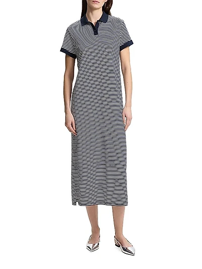 Striped Jersey Polo Midi-Dress