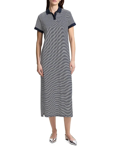 Striped Jersey Polo Midi-Dress