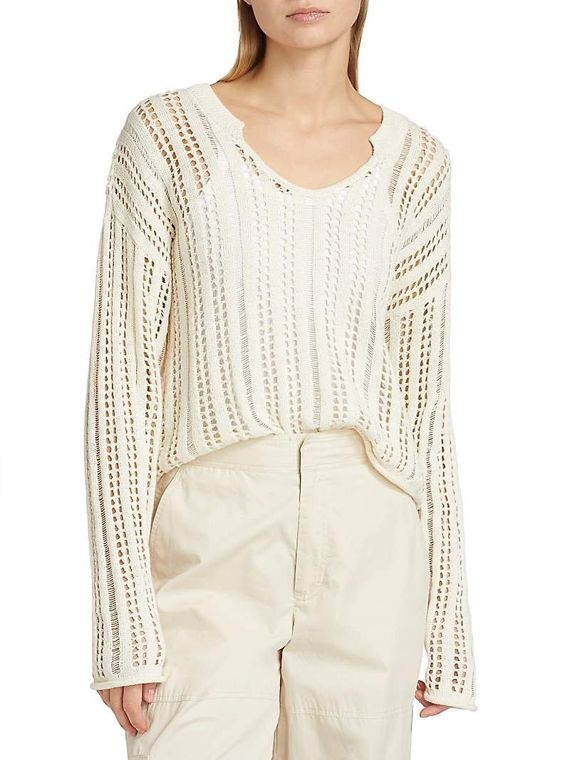 Open Knit Linen-Cotton Sweater