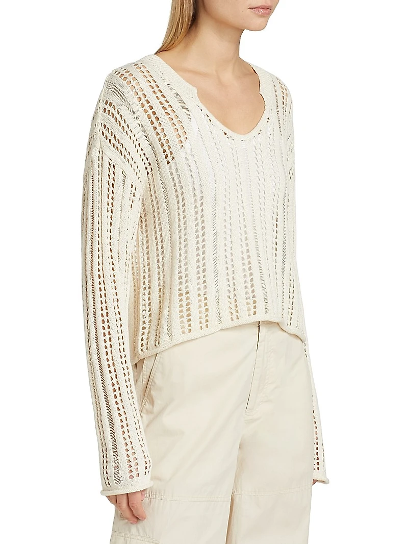 Open Knit Linen-Cotton Sweater